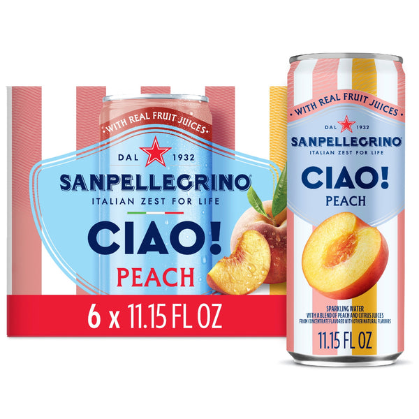 Sanpellegrino CIAO Peach Sparkling Water with Real Fruit · Bebida · 6 pack