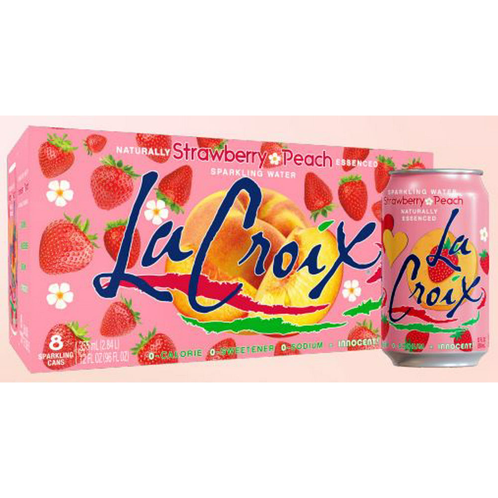 LaCroix Strawberry Peach · Agua mineral · 8 latas de 340 g