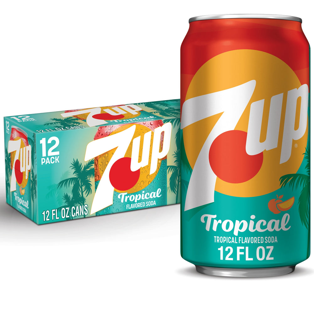 7UP Tropical Lemon Lime Mango Peach · Refresco · 12 latas de 355 ml