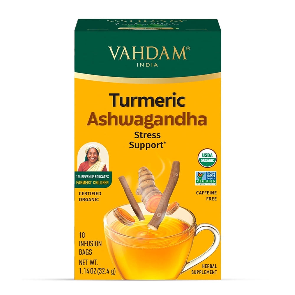 VAHDAM Organic Turmeric Ashwagandha Herbal Tea 18 Tea · Té