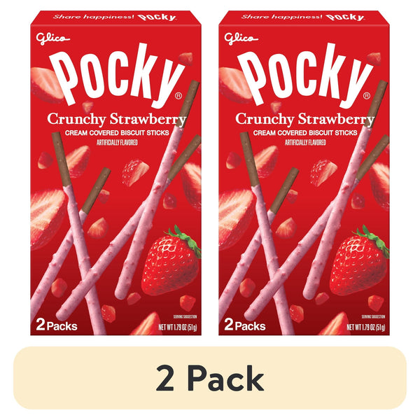 Glico Pocky Strawberry Covered Biscuit Sticks · Galletas · 2 pack de 51 g
