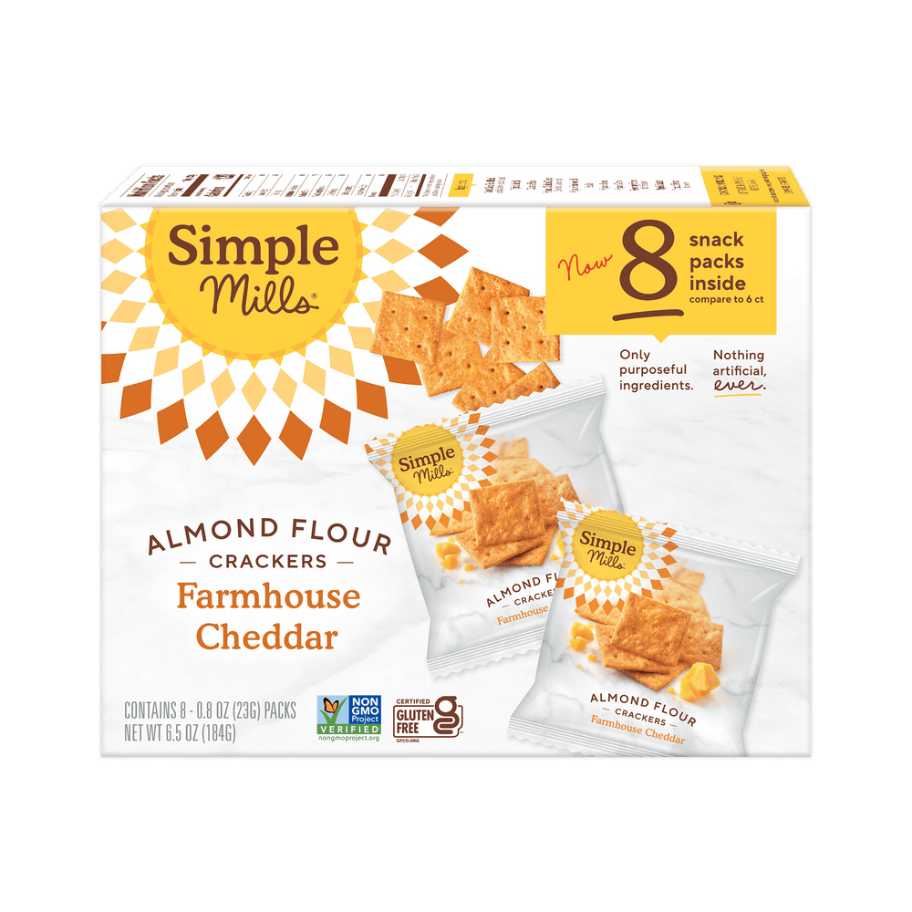 Simple Mills Almond Flour Farmhouse Cheddar · Galletas saladas · 8 pzas de 23 g