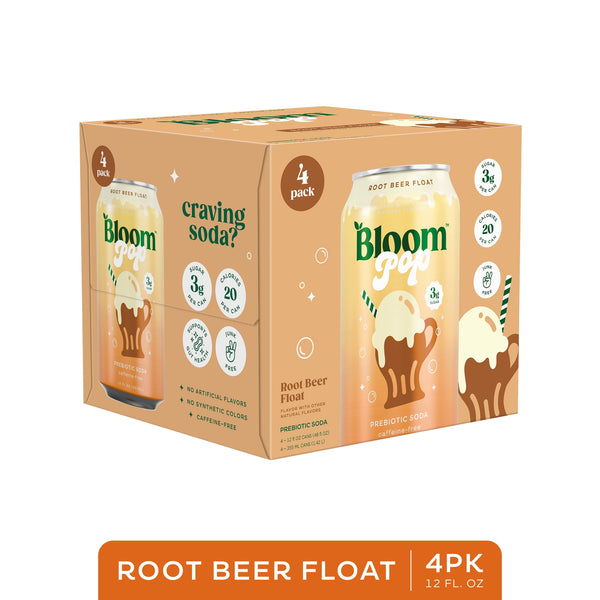 Bloom Nutrition Pop Prebiotic Soda Root Beer Float · Refresco · 4 latas de 355 ml