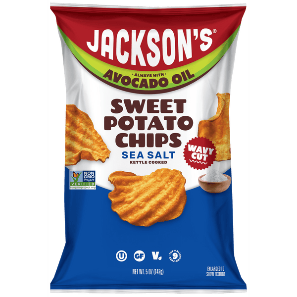Jackson's Sweet Potato Kettle Wavy with Sea Salt Avocado · Papas · 142 g
