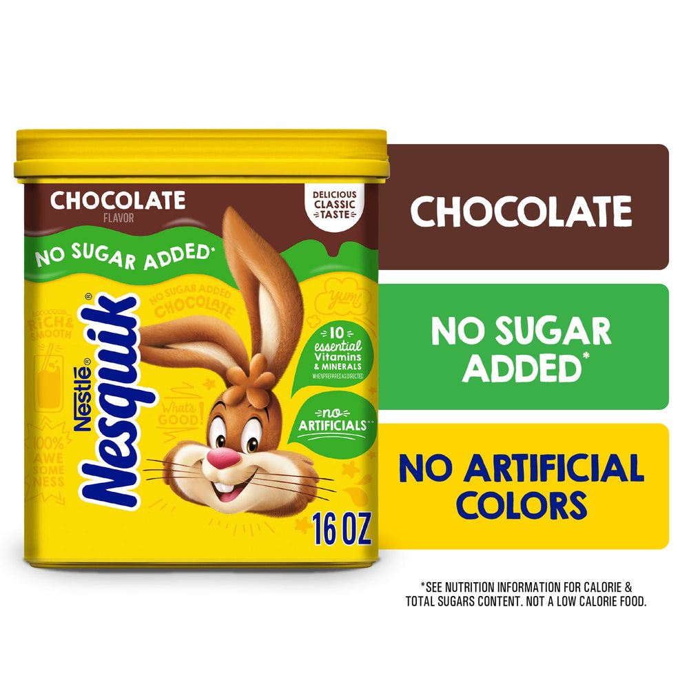 Nestle Nesquik No Sugar Added Chocolate Instant Stir In · Caramelos · 41 porciones · 454 g