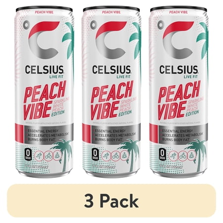 CELSIUS Sparkling Peach Vibe Functional · Bebida energética · 3 latas de 355 ml