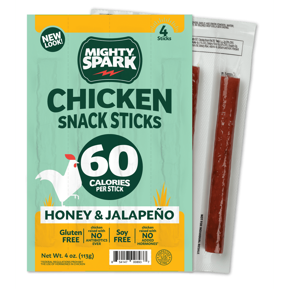 Mighty Spark All Natural Chicken Honey & Jalapeno Sticks · Carne seca · 4 pack de 113 g