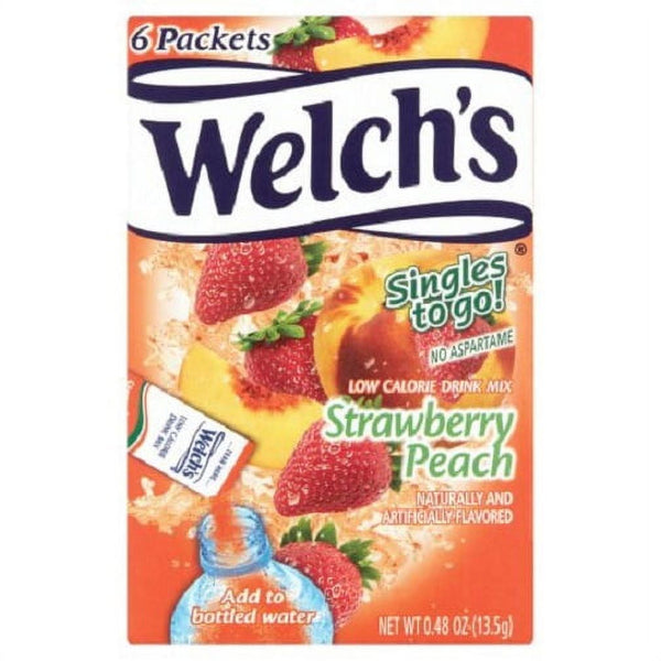 Welch's Strawberry Peach · Polvo para agua · 6 pzas de 14 g