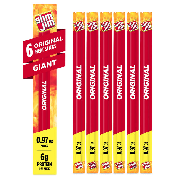 Slim Jim Giant Smoked Meat Sticks Original · Carne seca · 6 pzas de 6 g