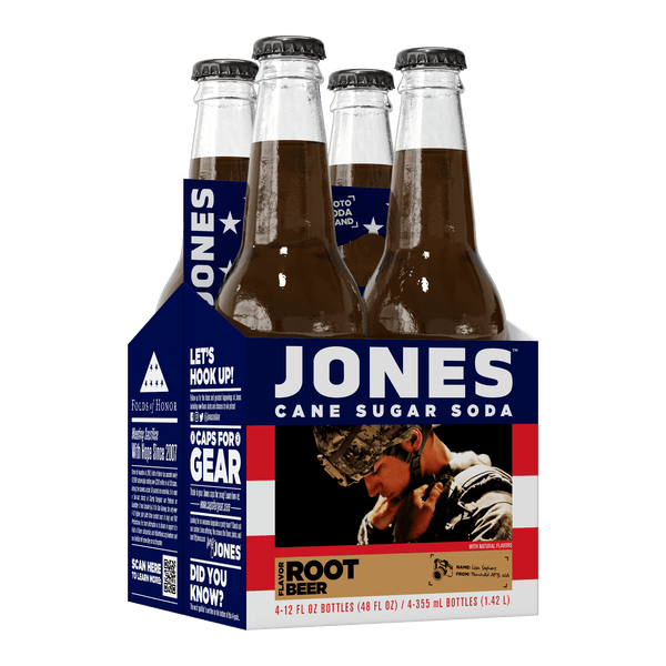 Jones Soda Root Beer · Refresco · 4 pack de 355 ml
