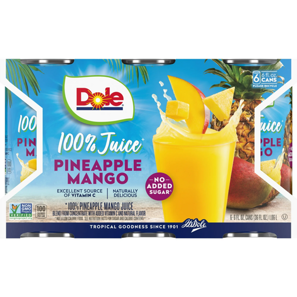 Dole 100% Pineapple Mango Juice · Bebida · 6 latas de 177 ml
