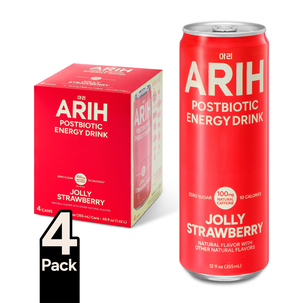 ARIH Postbiotic Zero Sugar Jolly Strawberry · Bebida energética · 4 pack de 355 ml