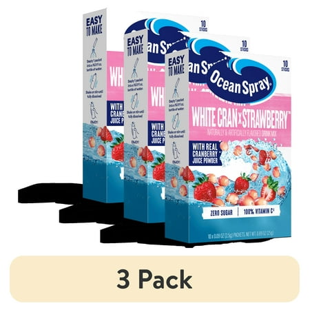 Ocean Spray White Cran Strawberry Zero Sugar · Polvo para agua · 3 pack