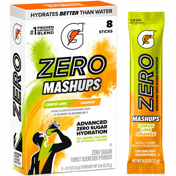 Gatorade Powder Mashups Lemon Lime-Orange Zero Sugar · Polvo para agua · 8 pzas de 3 g
