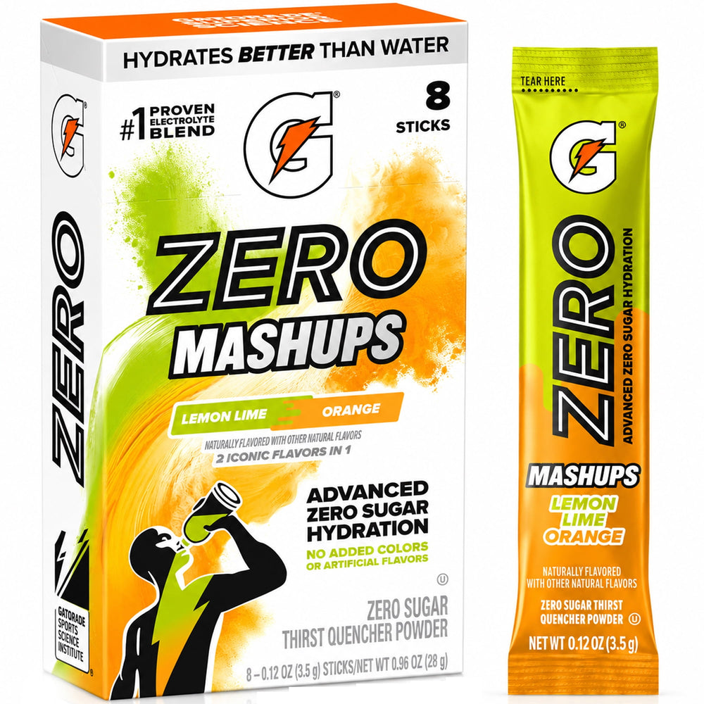 Gatorade Powder Mashups Lemon Lime-Orange Zero Sugar · Polvo para agua · 8 pzas de 3 g