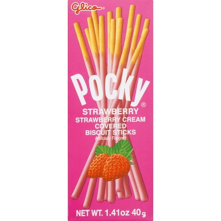 Glico Pocky Strawberry Cream Covered Biscuit Sticks · Galletas · 3 pack de 40 g