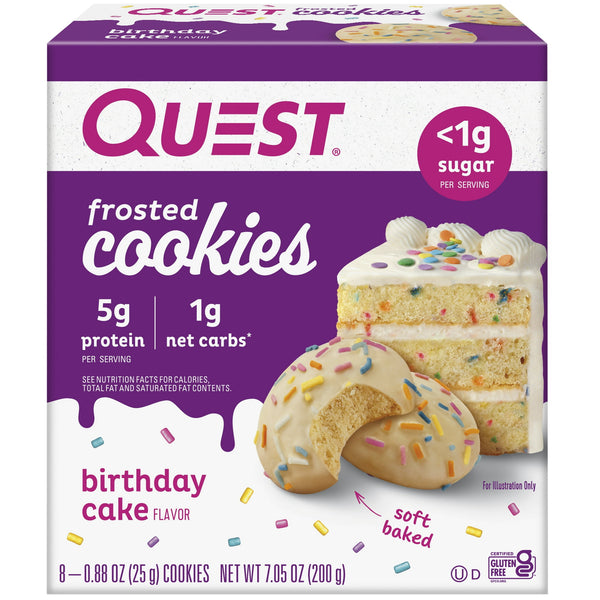 Quest Frosted Protein Cookie Birthday Cake sin gluten · Galletas · 8 pzas