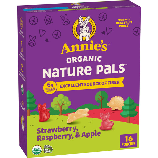Annie's Nature Pals orgánico con fibra Strawberry, Raspberry y Apple · Gomitas de fruta · 16 pzas de 20 g