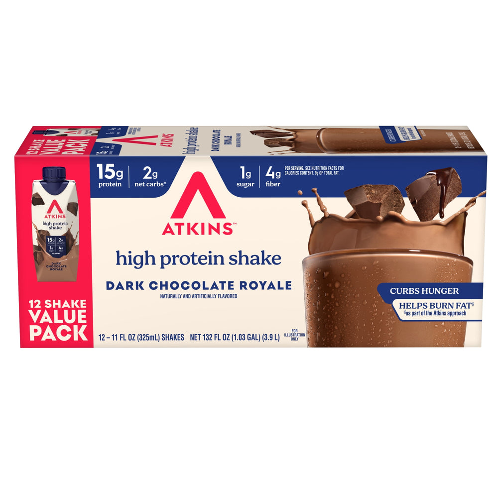 Atkins High Protein Shake Dark Chocolate Royale · Bebida proteica · 12 × 325 ml