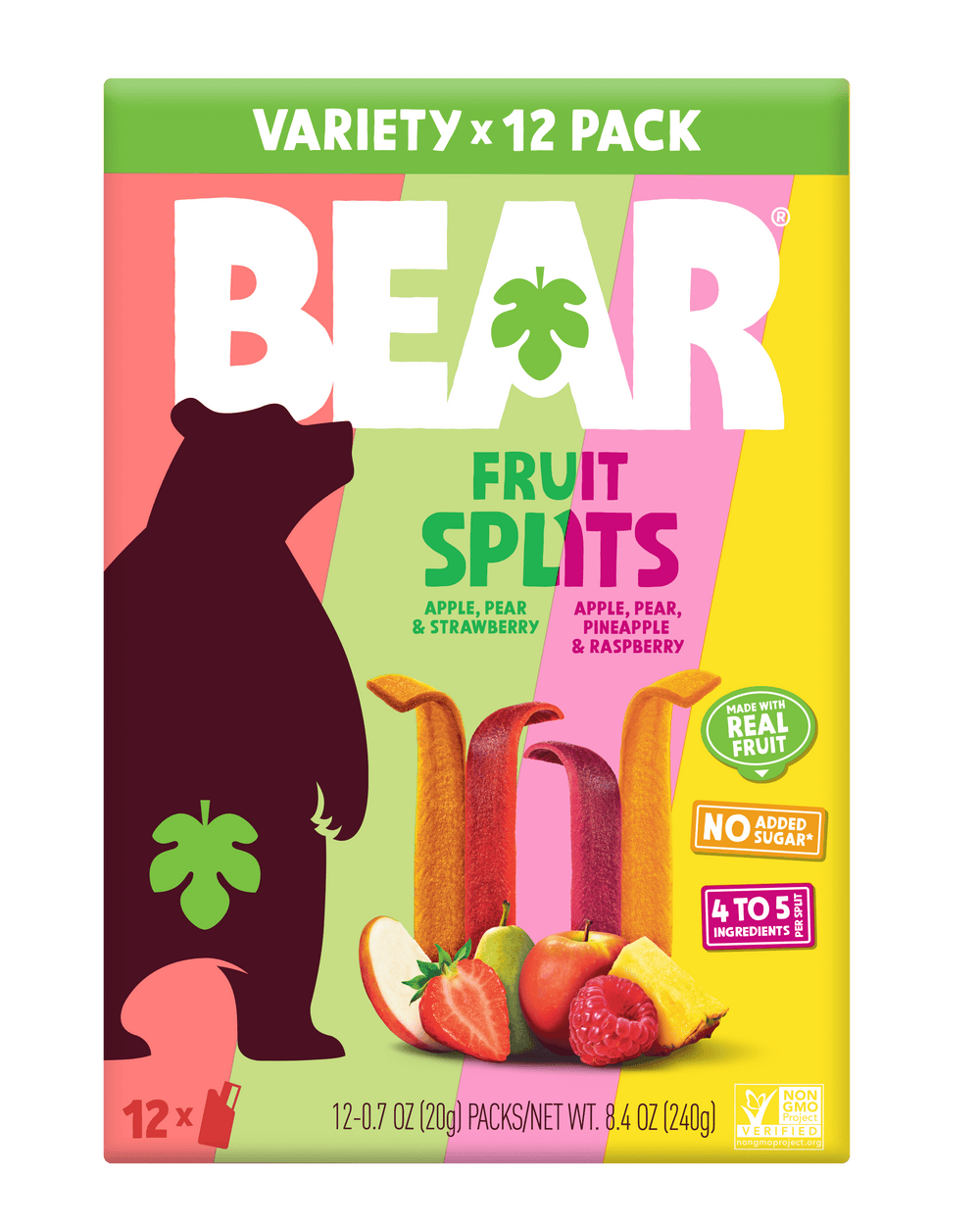 BEAR Fruit Splits Variety · Tiras de fruta · 12 pzas de 20 g