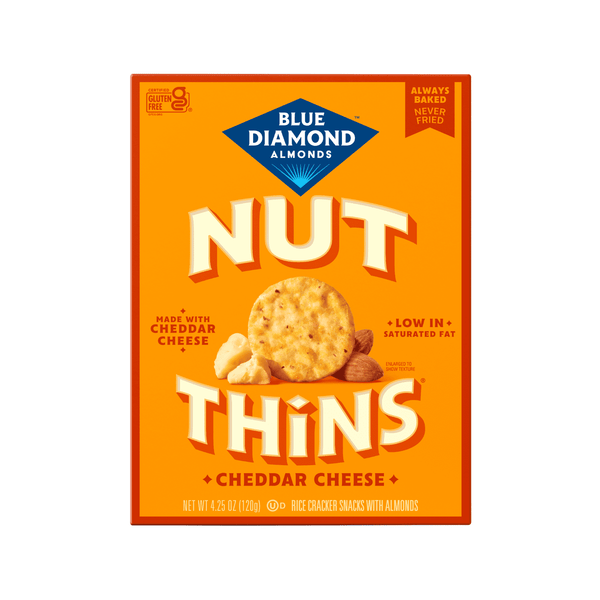 Blue Diamond Nut-Thins Cheddar Cheese sin gluten · Galletas saladas · 120 g · caja