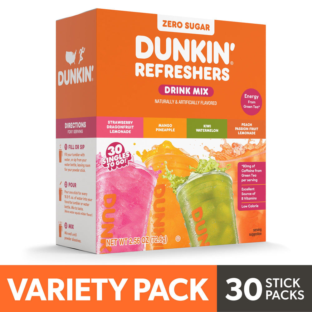 Dunkin' Refreshers Variety Zero Sugar · Polvo para agua · 30 pzas