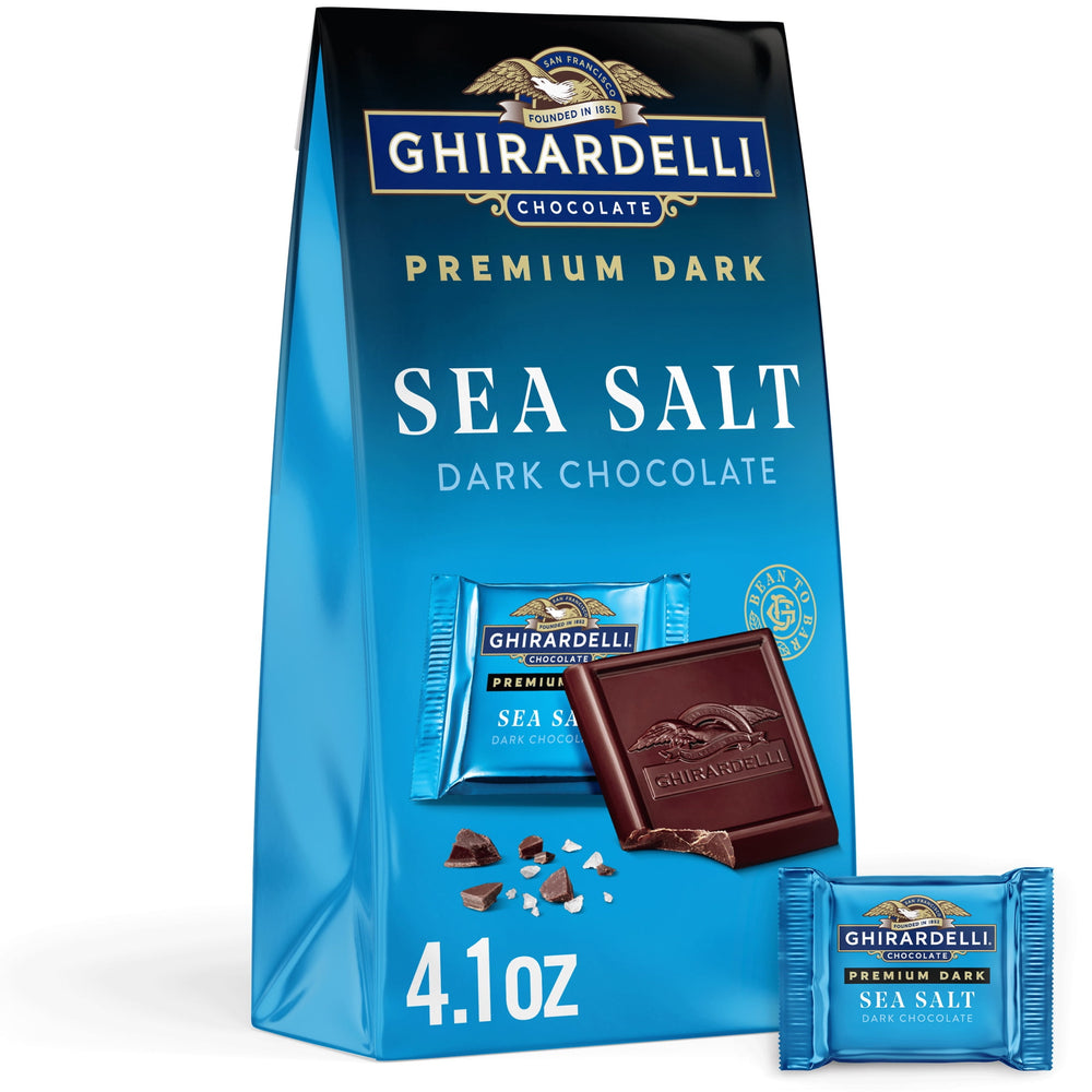 GHIRARDELLI PREMIUM DARK Sea Salt Dark Chocolate SQUARES · Surtido · 116 g · bolsa