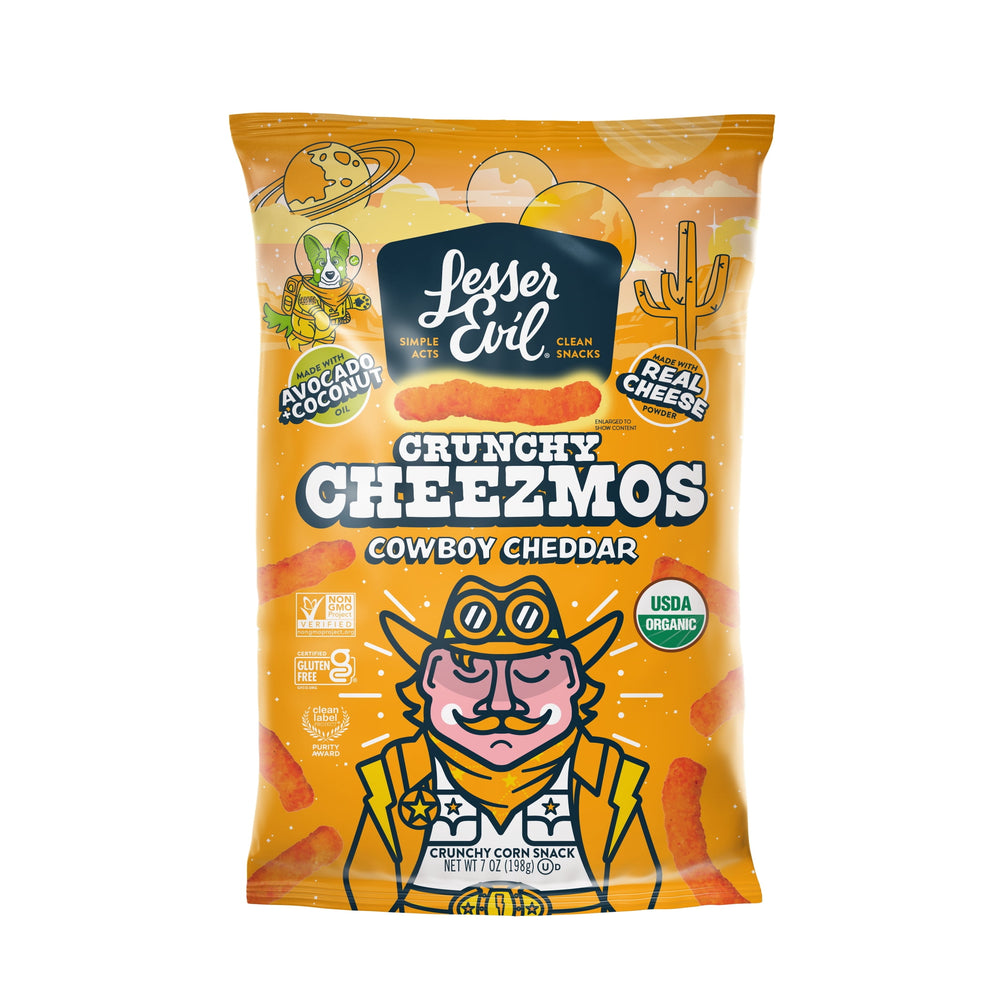 LesserEvil Cheezmos Cowboy Cheddar · Snack salado · 198 g