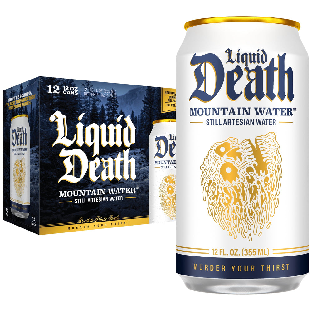 Liquid Death Mountain Water · Agua mineral · 12 latas de 355 ml