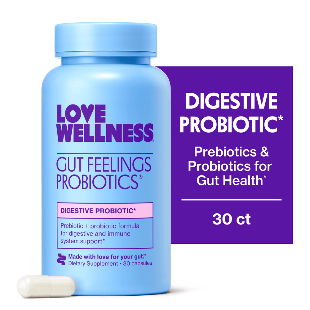 Love Wellness Gut Feelings Probiotics · Probiótico digestivo · 30 cápsulas
