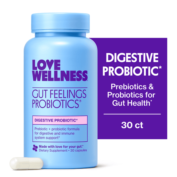 Love Wellness Gut Feelings Probiotics · Probiótico digestivo · 30 cápsulas