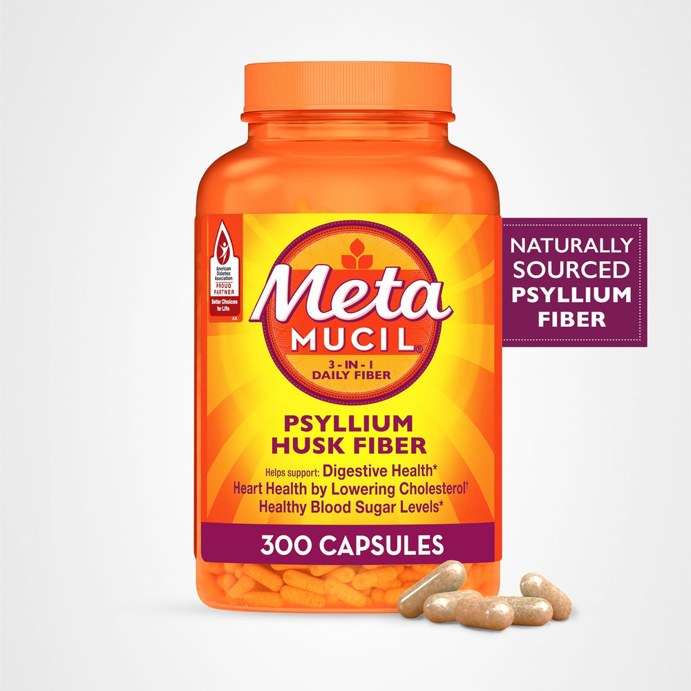 Metamucil Fibra Psyllium 3 en 1 · Suplemento de fibra · 300 cápsulas