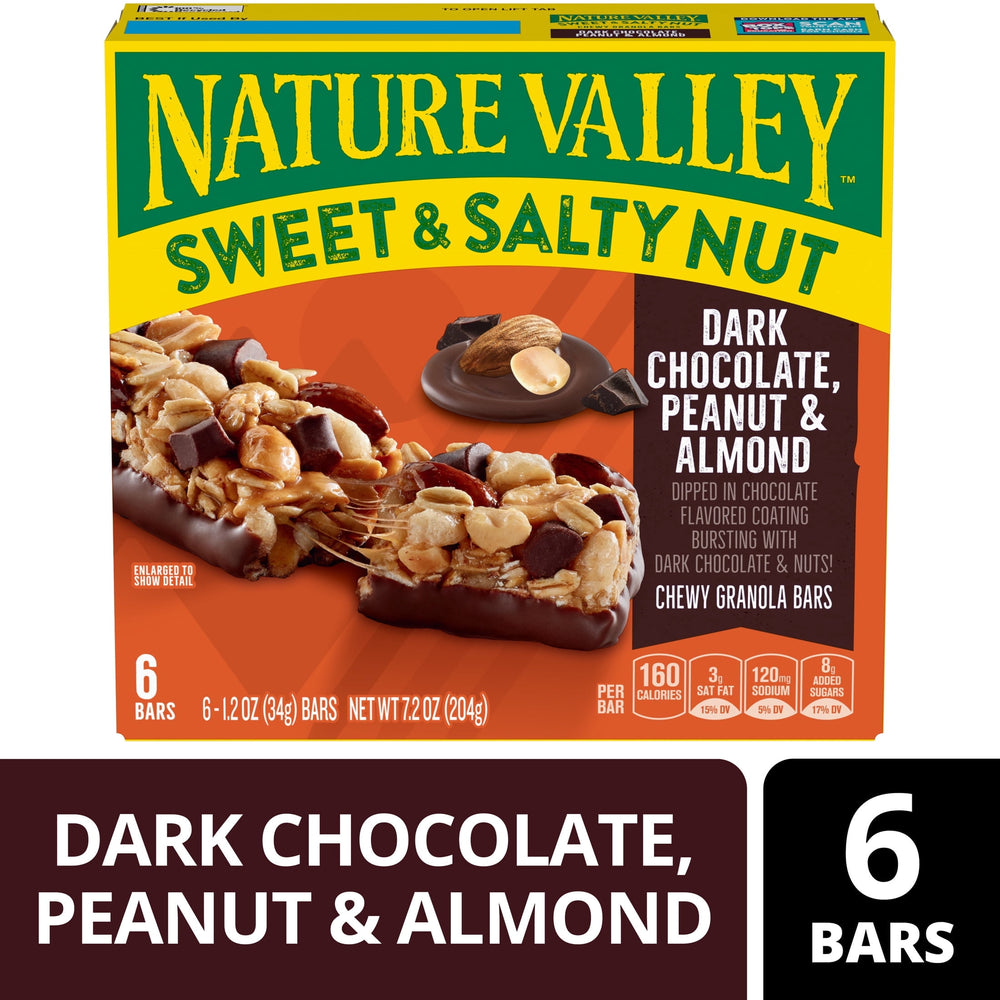 Nature Valley Sweet and Salty Nut Dark Chocolate Peanut · Snack salado · 6 barras de 204 g