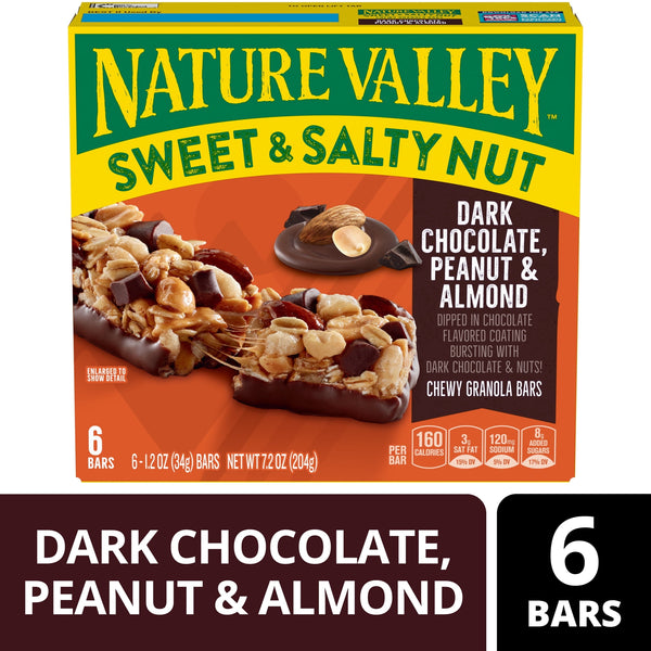 Nature Valley Sweet and Salty Nut Dark Chocolate Peanut · Snack salado · 6 barras de 204 g