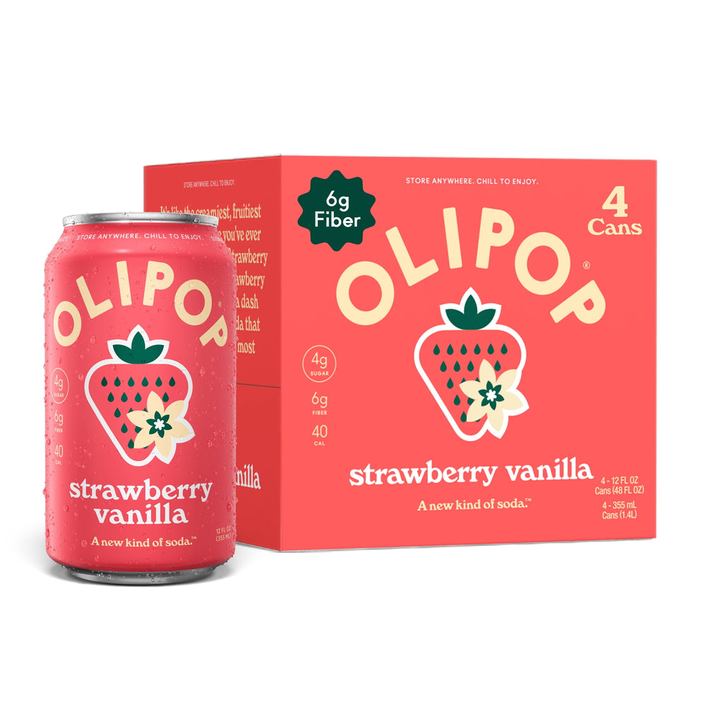 OLIPOP Strawberry Vanilla · Refresco prebiótico · 4 pack × 355 ml