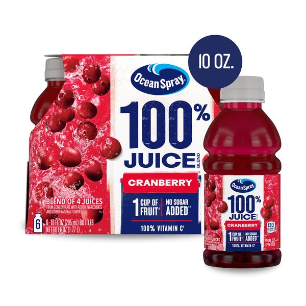 Ocean Spray® 100% Juice Cranberry Juice · Bebida · 6 pzas de 296 ml