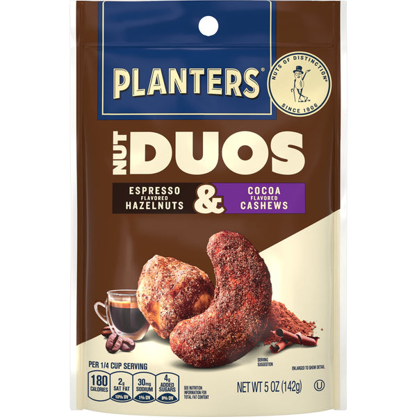 PLANTERS Nut Duos Cocoa Cashew and Espresso Hazelnut · Nueces · 142 g · bolsa