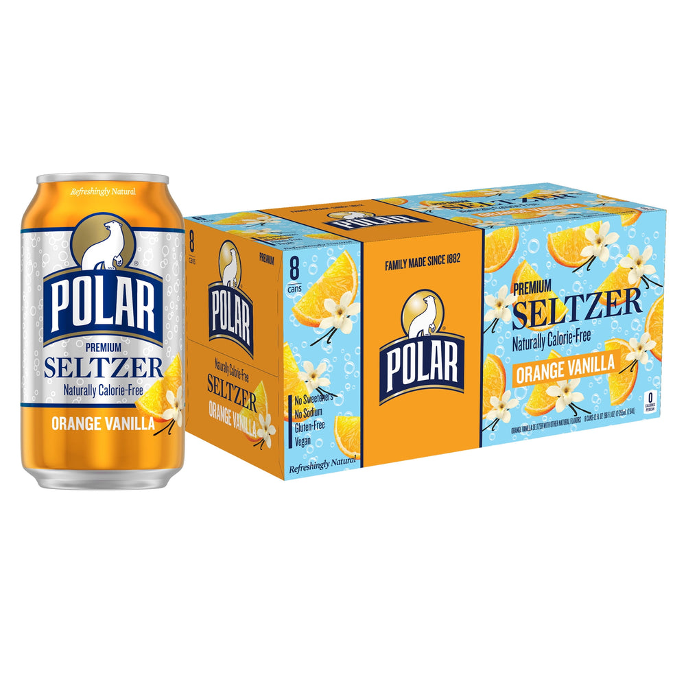 Polar Zero Calorie Orange Vanilla Sparkling Seltzer Water · Agua mineral · 8 latas de 355 ml