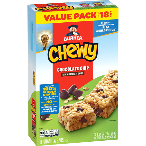 Quaker Chocolate Chip · Barras · 18 pzas de 24 g