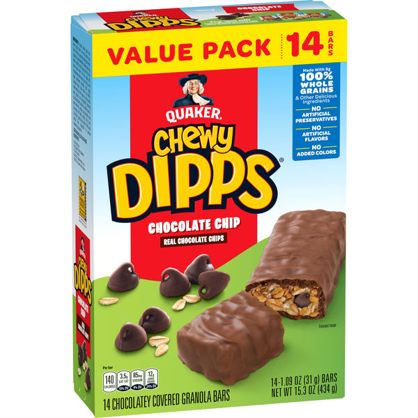 Quaker Dipps Chocolatey Covered Chocolate Chip · Barras · 14 pzas de 31 g