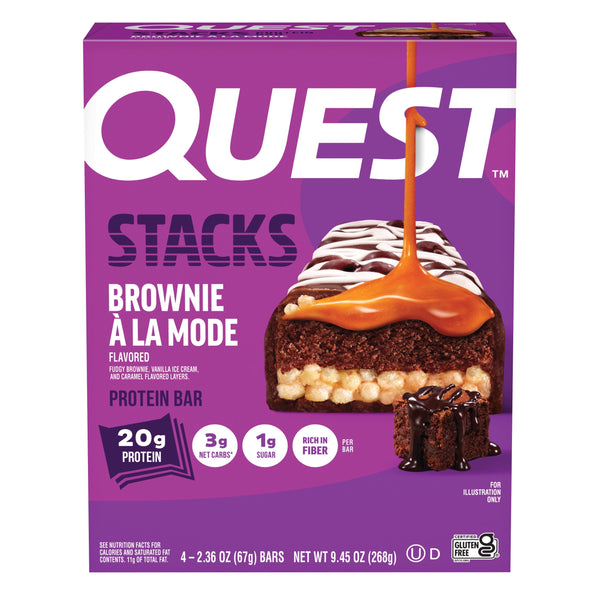 Quest Stacks Brownie à la Mode · Barra de proteína · 4 pzas de 67 g