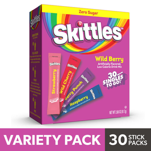 Skittles Wild Berry Zero Sugar · Polvo para agua · 30 pzas de 82 g