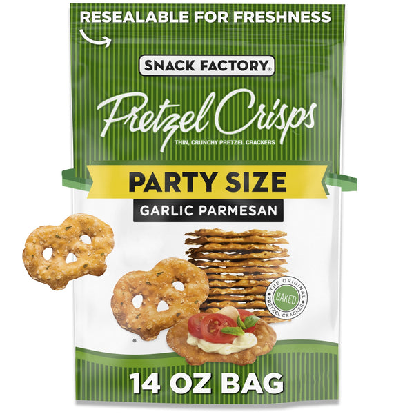 Factory Garlic Parmesan Pretzel Crisps · Pretzels · 397 g · bolsa · tamaño fiesta