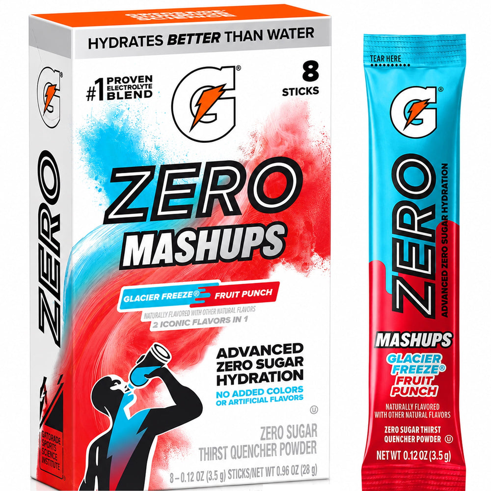 Gatorade Powder Mashups Glacier Freeze-Fruit Punch Zero Sugar · Polvo para agua · 8 pzas de 3 g