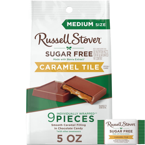RUSSELL STOVER Caramel Chocolate Tiles Sugar Free · Caramelos · 142 g · bolsa