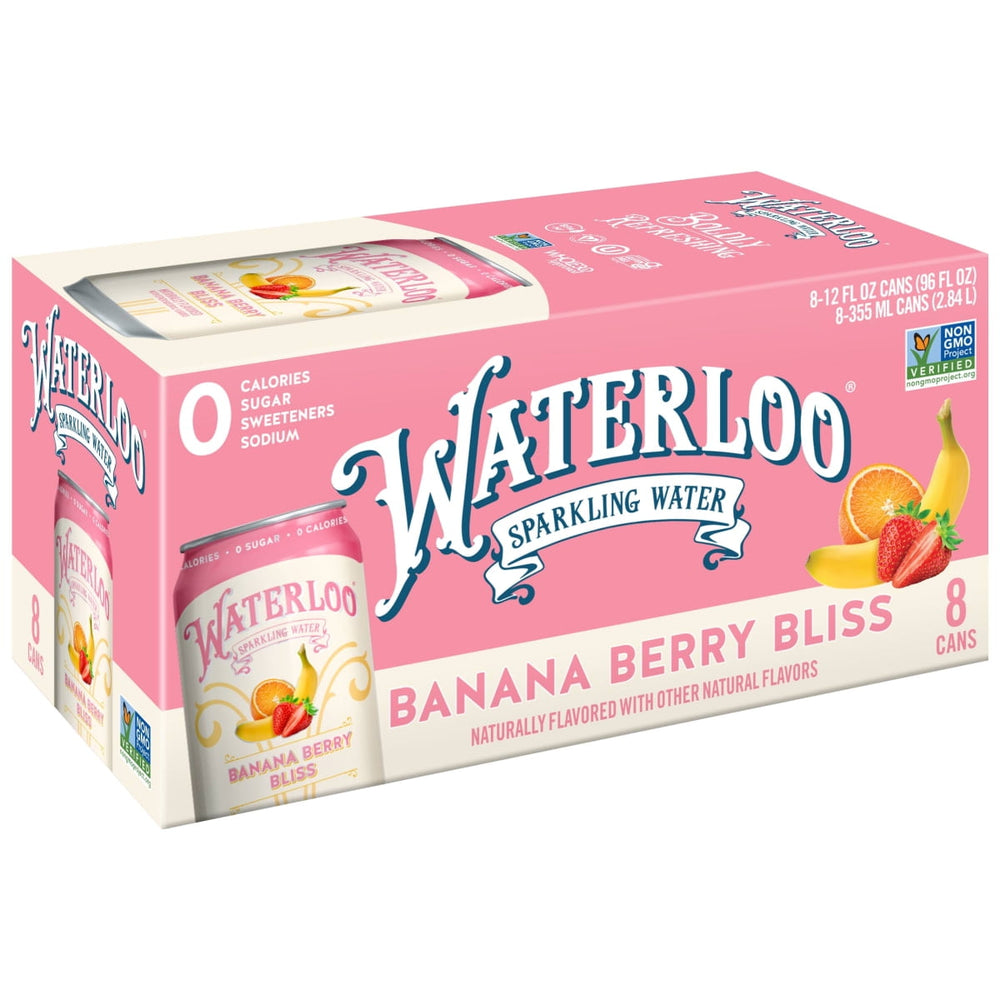 Waterloo Banana Berry Punch · Agua mineral · 8 latas de 355 ml