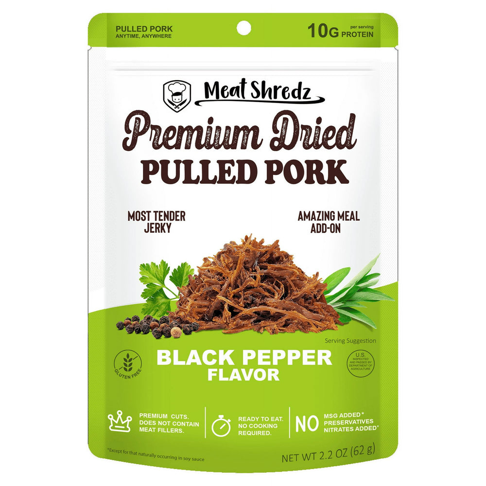 Meat Shredz - Black Pepper Pulled Pork High-Protein · Carne seca · 62 g