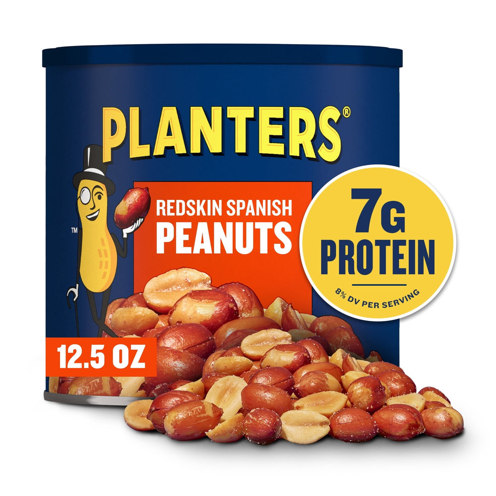 Planters Spanish Salted with Redskins · Nueces · 7 g · bote