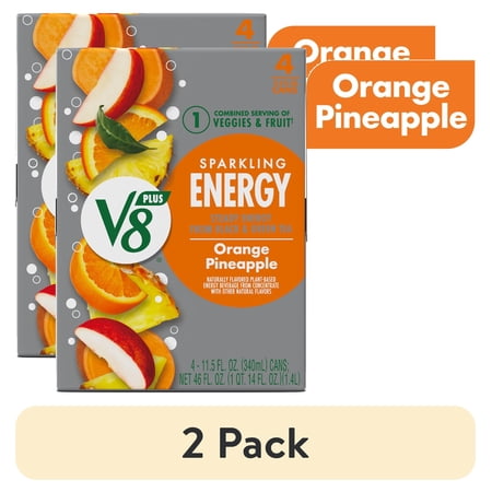 V8 +Energy Sparkling Orange Pineapple Juice · Bebida energética · 2 latas de 340 ml