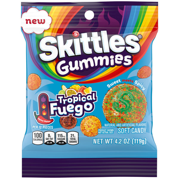 Skittles Tropical Fuego Sharing · Gomitas · 119 g · bolsa